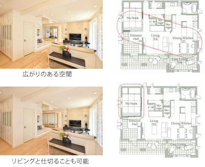 広がりのある空間　リビングと仕切ることも可能