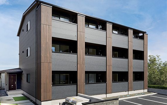 建築地：宮城県仙台市／階数：3階建て（木造枠組み壁工法）／延床面積：591.43㎡／建物用途：賃貸マンション