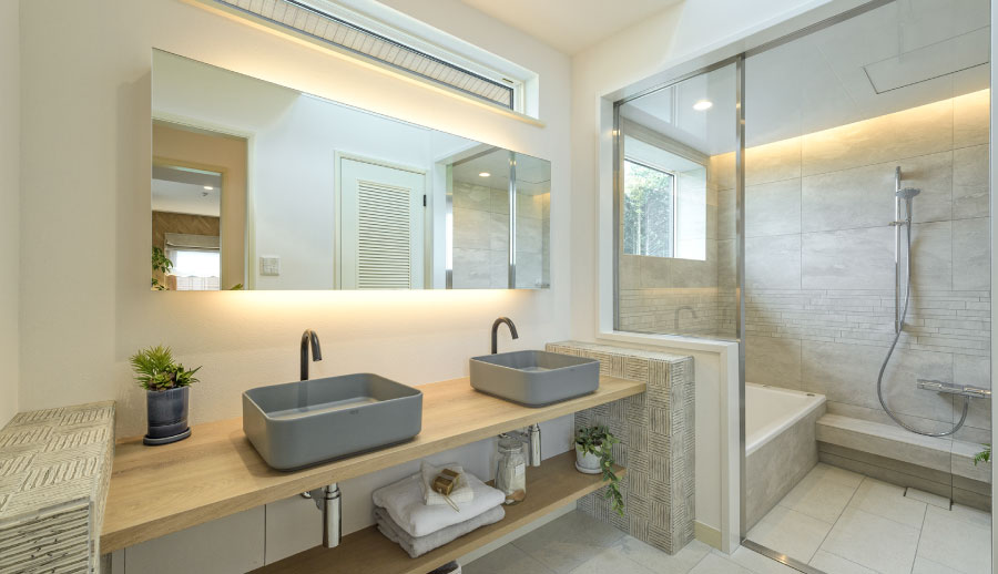 温かみのある洗面室